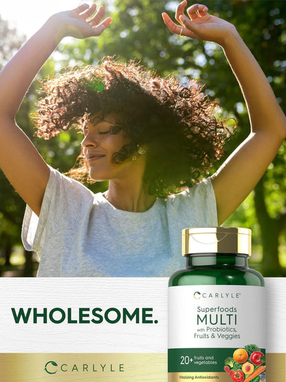 Carlyle Obst- und Gemüse-Supplement | 120 Kapseln | Superfood Multivitamin mit Probiotika | Hergestellt aus 20 Früchten und Gemüse | Non-GMO & Glutenfrei