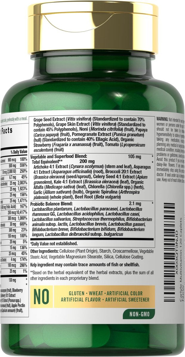 Carlyle Obst- und Gemüse-Supplement | 120 Kapseln | Superfood Multivitamin mit Probiotika | Hergestellt aus 20 Früchten und Gemüse | Non-GMO & Glutenfrei