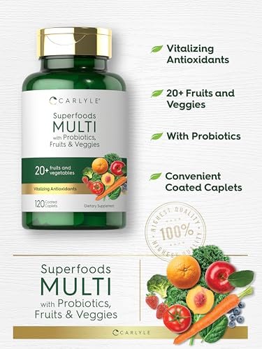 Carlyle Obst- und Gemüse-Supplement | 120 Kapseln | Superfood Multivitamin mit Probiotika | Hergestellt aus 20 Früchten und Gemüse | Non-GMO & Glutenfrei