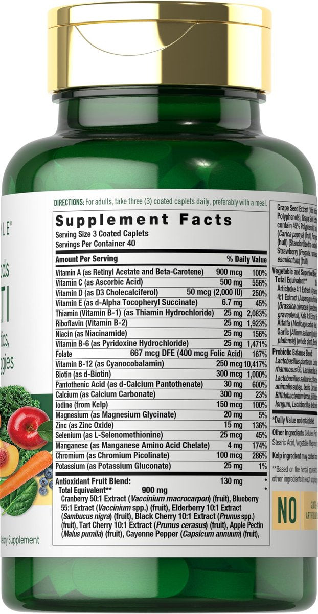 Carlyle Obst- und Gemüse-Supplement | 120 Kapseln | Superfood Multivitamin mit Probiotika | Hergestellt aus 20 Früchten und Gemüse | Non-GMO & Glutenfrei