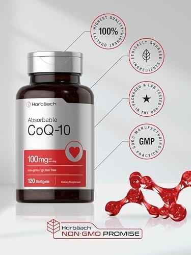 Horbäach CoQ10 100 mg – 120 Weichkapseln – Nicht-GVO & glutenfreies Nahrungsergänzungsmittel