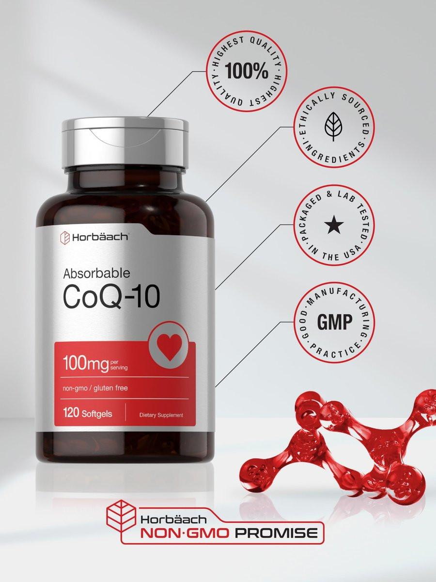 Horbäach CoQ10 100 mg – 120 Weichkapseln – Nicht-GVO & glutenfreies Nahrungsergänzungsmittel