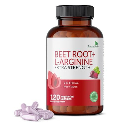 Futurebiotics Rote Bete + L-Arginin, Nicht-GVO, 120 Kapseln – Natürliche Unterstützung für Herz und Kreislauf