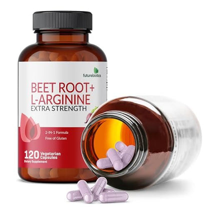 Futurebiotics Rote Bete + L-Arginin, Nicht-GVO, 120 Kapseln – Natürliche Unterstützung für Herz und Kreislauf