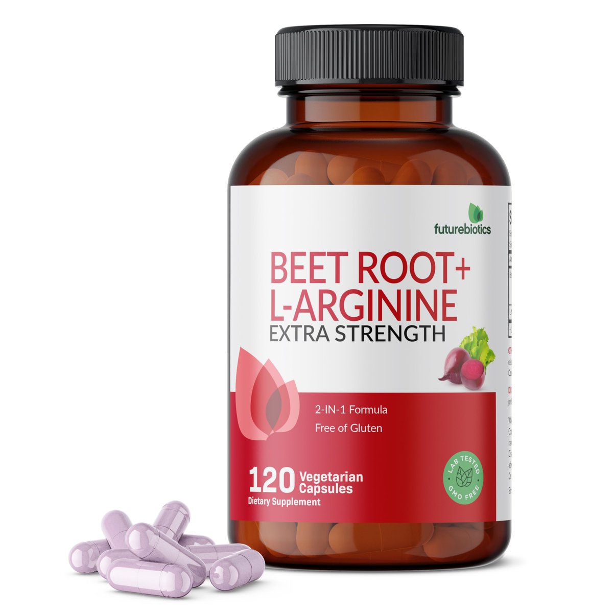 Futurebiotics Rote Bete + L-Arginin, Nicht-GVO, 120 Kapseln – Natürliche Unterstützung für Herz und Kreislauf