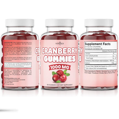 NEW AGE Cranberry Gummies 1000mg – Unterstützt Blasen-, Nieren- und Harnwegsgesundheit – Vegetarisch, 60 Gummibärchen