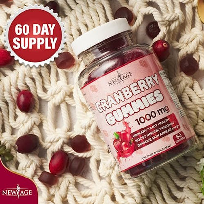 NEW AGE Cranberry Gummies 1000mg – Unterstützt Blasen-, Nieren- und Harnwegsgesundheit – Vegetarisch, 60 Gummibärchen