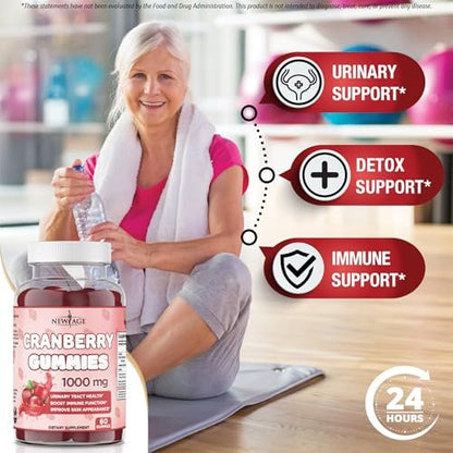 NEW AGE Cranberry Gummies 1000mg – Unterstützt Blasen-, Nieren- und Harnwegsgesundheit – Vegetarisch, 60 Gummibärchen