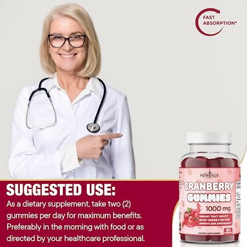 NEW AGE Cranberry Gummies 1000mg – Unterstützt Blasen-, Nieren- und Harnwegsgesundheit – Vegetarisch, 60 Gummibärchen
