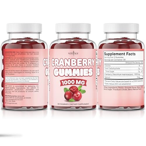 NEW AGE Cranberry Gummies 1000mg – Unterstützt Blasen-, Nieren- und Harnwegsgesundheit – Vegetarisch, 60 Gummibärchen
