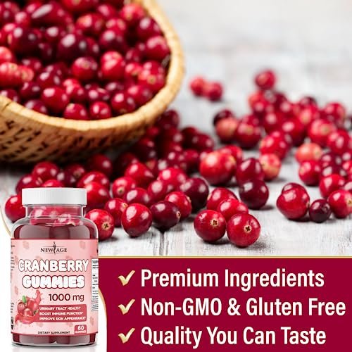 NEW AGE Cranberry Gummies 1000mg – Unterstützt Blasen-, Nieren- und Harnwegsgesundheit – Vegetarisch, 60 Gummibärchen