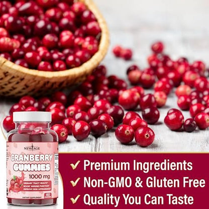 NEW AGE Cranberry Gummies 1000mg – Unterstützt Blasen-, Nieren- und Harnwegsgesundheit – Vegetarisch, 60 Gummibärchen
