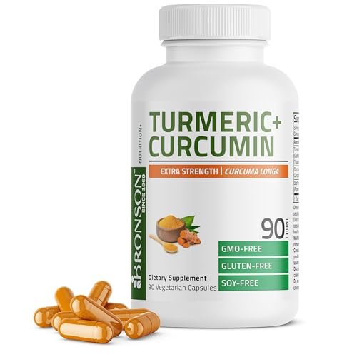 Bronson Kurkuma Curcumin Extra Stärke - Antioxidans, Gelenk- & Verdauungsunterstützung mit BioPerin, Non-GMO, 90 vegane Kapseln