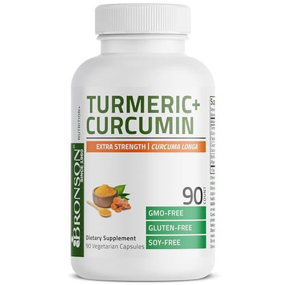 Bronson Kurkuma Curcumin Extra Stärke - Antioxidans, Gelenk- & Verdauungsunterstützung mit BioPerin, Non-GMO, 90 vegane Kapseln
