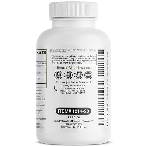 Bronson Kurkuma Curcumin Extra Stärke - Antioxidans, Gelenk- & Verdauungsunterstützung mit BioPerin, Non-GMO, 90 vegane Kapseln