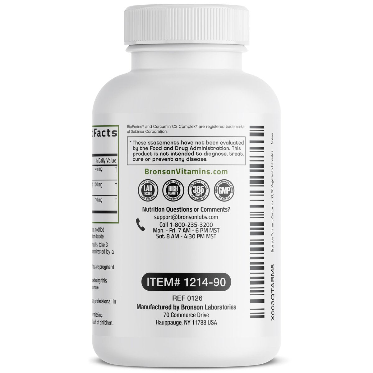 Bronson Kurkuma Curcumin Extra Stärke - Antioxidans, Gelenk- & Verdauungsunterstützung mit BioPerin, Non-GMO, 90 vegane Kapseln
