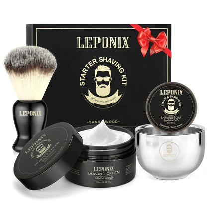 LEPONIX Herren Rasierset – Das ultimative Secret Santa Geschenkset mit Rasierseife, Pinsel, Creme & Schale – Premium Aftershave Weihnachtsgeschenk für Ihn, Ehemann, Freund – Ideale Pflege-Essentials