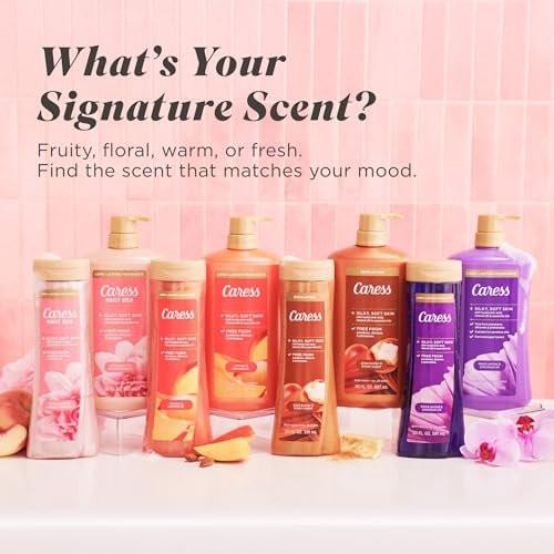 Caress Daily Silk White Peach & Orange Blossom Duschgel für Frauen, 20 fl oz, 4er-Pack – Feuchtigkeitsspendend für spürbar seidig weiche Haut