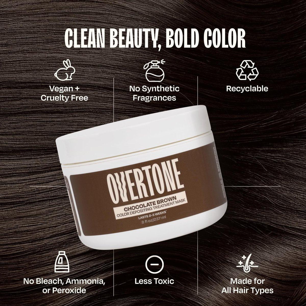 oVertone Semi-Permanente Haarfarbe Conditioner – Schokoladenbraun, 236 ml – Pflegende, schadensfreie Farbe für alle Haartypen mit Sheabutter & Kokosöl, vegan & tierversuchsfrei