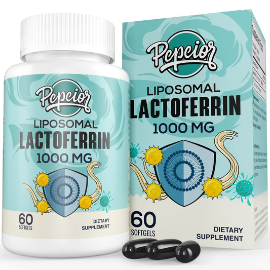 Pepeior Liposomales Rinder-Lactoferrin 1000 mg – Höhere Absorption – für Eisenaufnahme & Immunfunktion, Lactoferrin Ergänzung für Erwachsene, 60 Softgels