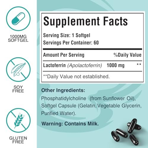 Pepeior Liposomales Rinder-Lactoferrin 1000 mg – Höhere Absorption – für Eisenaufnahme & Immunfunktion, Lactoferrin Ergänzung für Erwachsene, 60 Softgels