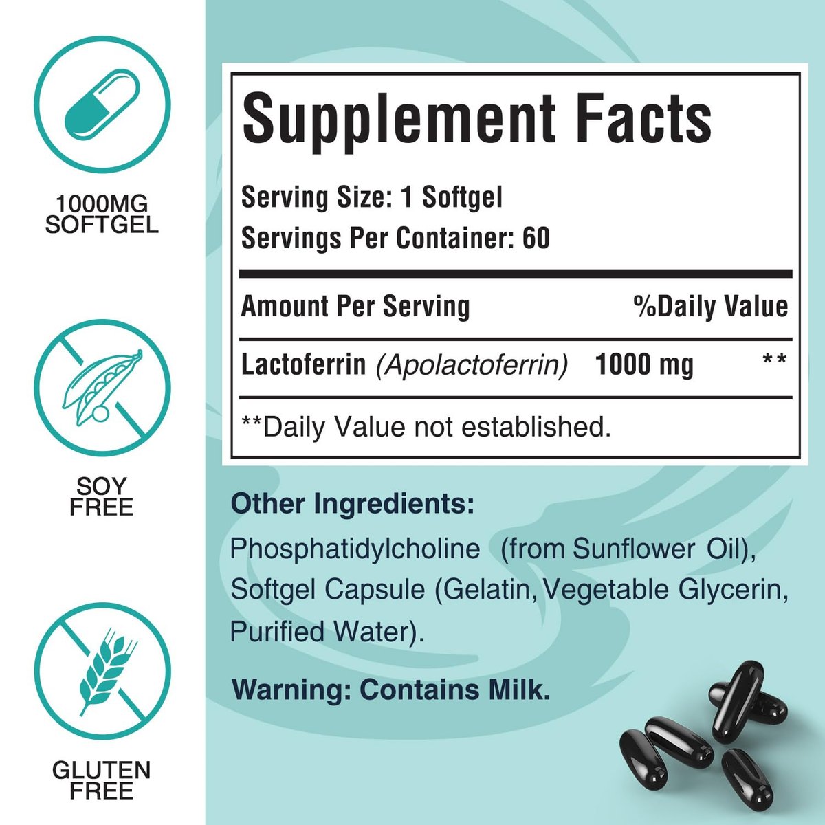 Pepeior Liposomales Rinder-Lactoferrin 1000 mg – Höhere Absorption – für Eisenaufnahme & Immunfunktion, Lactoferrin Ergänzung für Erwachsene, 60 Softgels