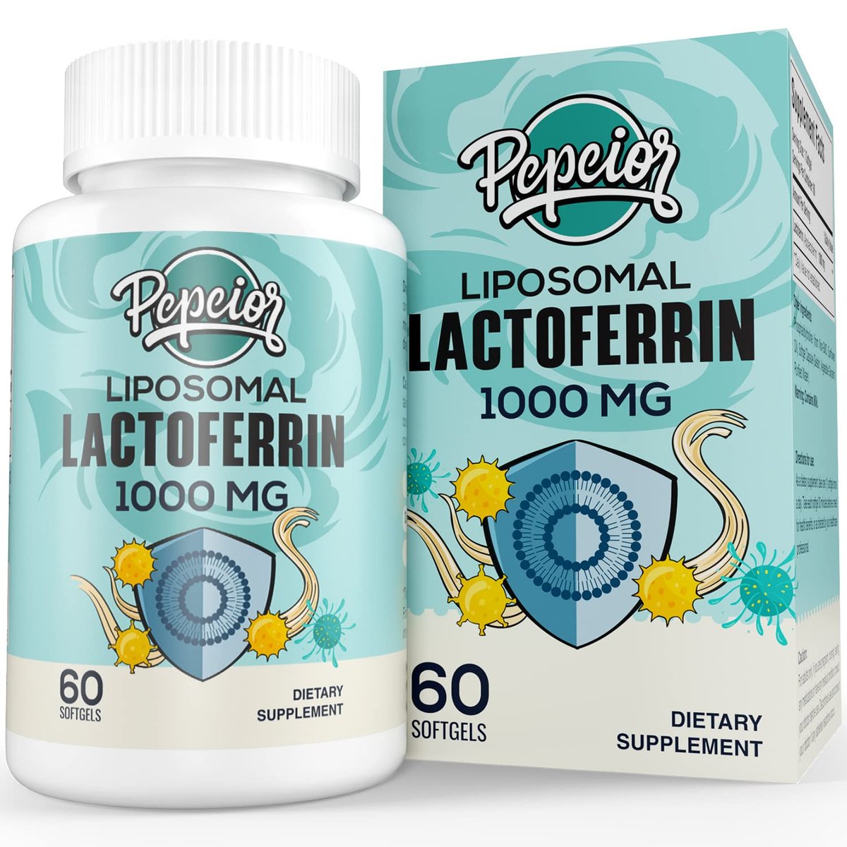 Pepeior Liposomales Rinder-Lactoferrin 1000 mg – Höhere Absorption – für Eisenaufnahme & Immunfunktion, Lactoferrin Ergänzung für Erwachsene, 60 Softgels