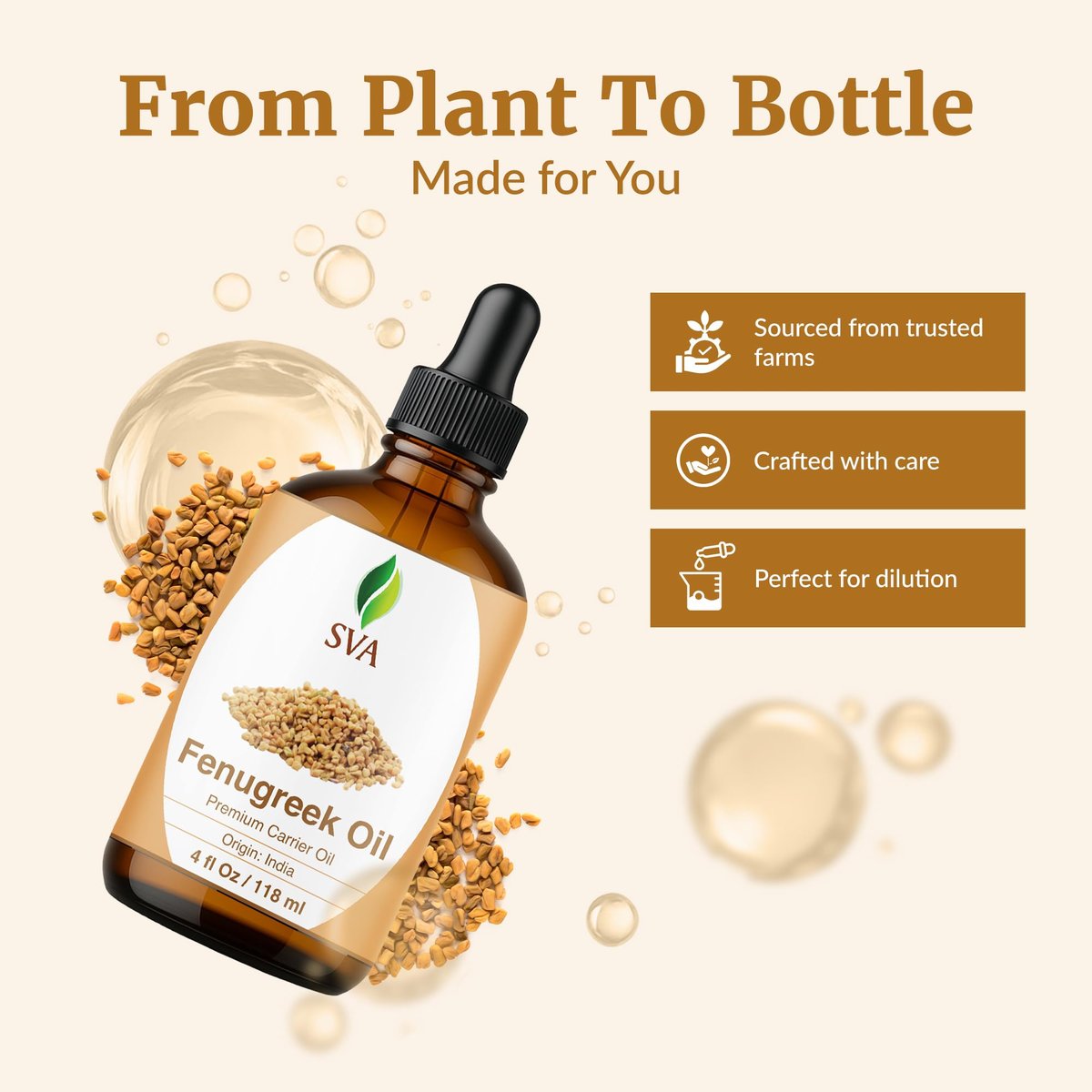 SVA Fenugreek Öl 118ml – Premium Trägeröl für Haarpflege, Kopfhautmassage & Hautpflege mit Pipette