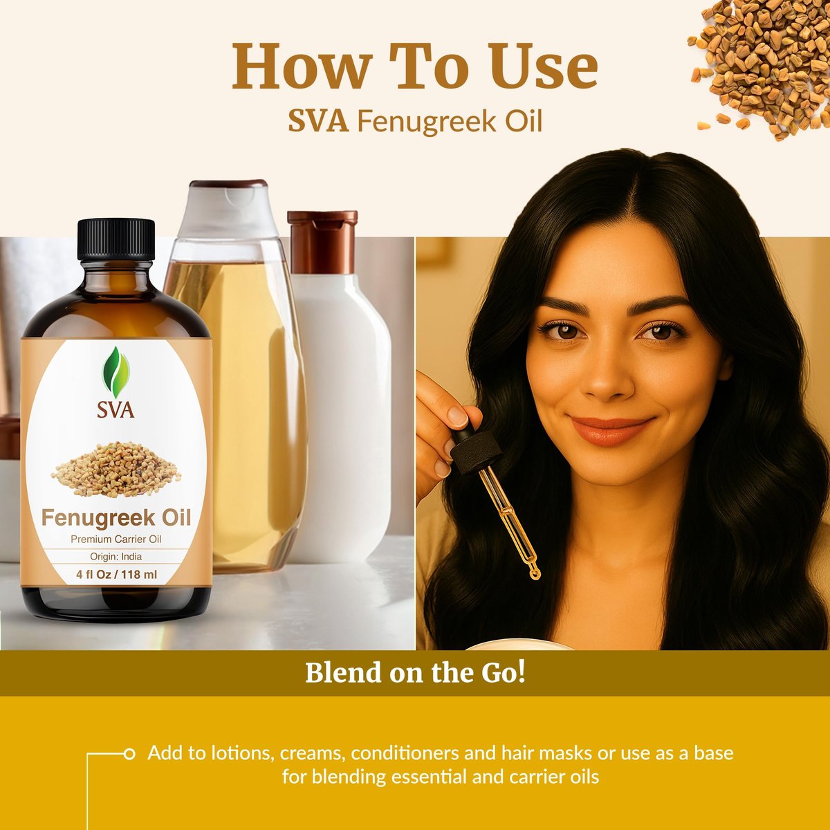 SVA Fenugreek Öl 118ml – Premium Trägeröl für Haarpflege, Kopfhautmassage & Hautpflege mit Pipette