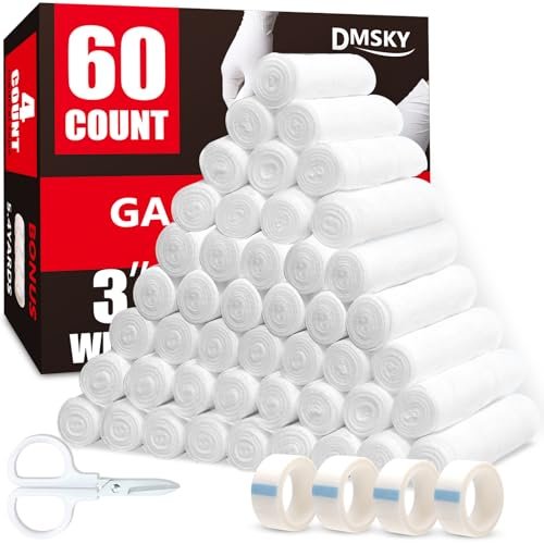 DMSKY Mullbinden 60er Pack, 7,5 cm x 3,7 m, einzeln verpackte, atmungsaktive Rollbinde, Premium Verbandswatte, Wickelbinden