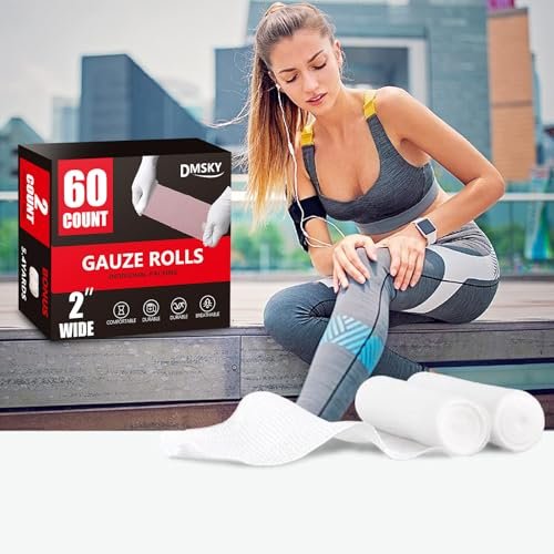 DMSKY 60er-Pack Mullbinden, 5 cm x 3,7 m, einzeln verpackte atmungsaktive Rollbinden, Premium-Erste-Hilfe- und Medizinbedarf für Wunden, Verbandswatte, Mumienwickel