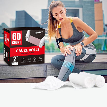 DMSKY 60er-Pack Mullbinden, 5 cm x 3,7 m, einzeln verpackte atmungsaktive Rollbinden, Premium-Erste-Hilfe- und Medizinbedarf für Wunden, Verbandswatte, Mumienwickel