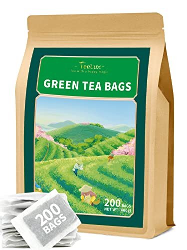 TeeLux Grüner Tee Beutel, natürlicher reiner grüner Tee, Super-Antioxidans, koffeinhaltig, unterstützt die allgemeine Gesundheit, 200 Count
