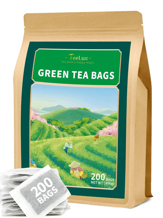 TeeLux Grüner Tee Beutel, natürlicher reiner grüner Tee, Super-Antioxidans, koffeinhaltig, unterstützt die allgemeine Gesundheit, 200 Count