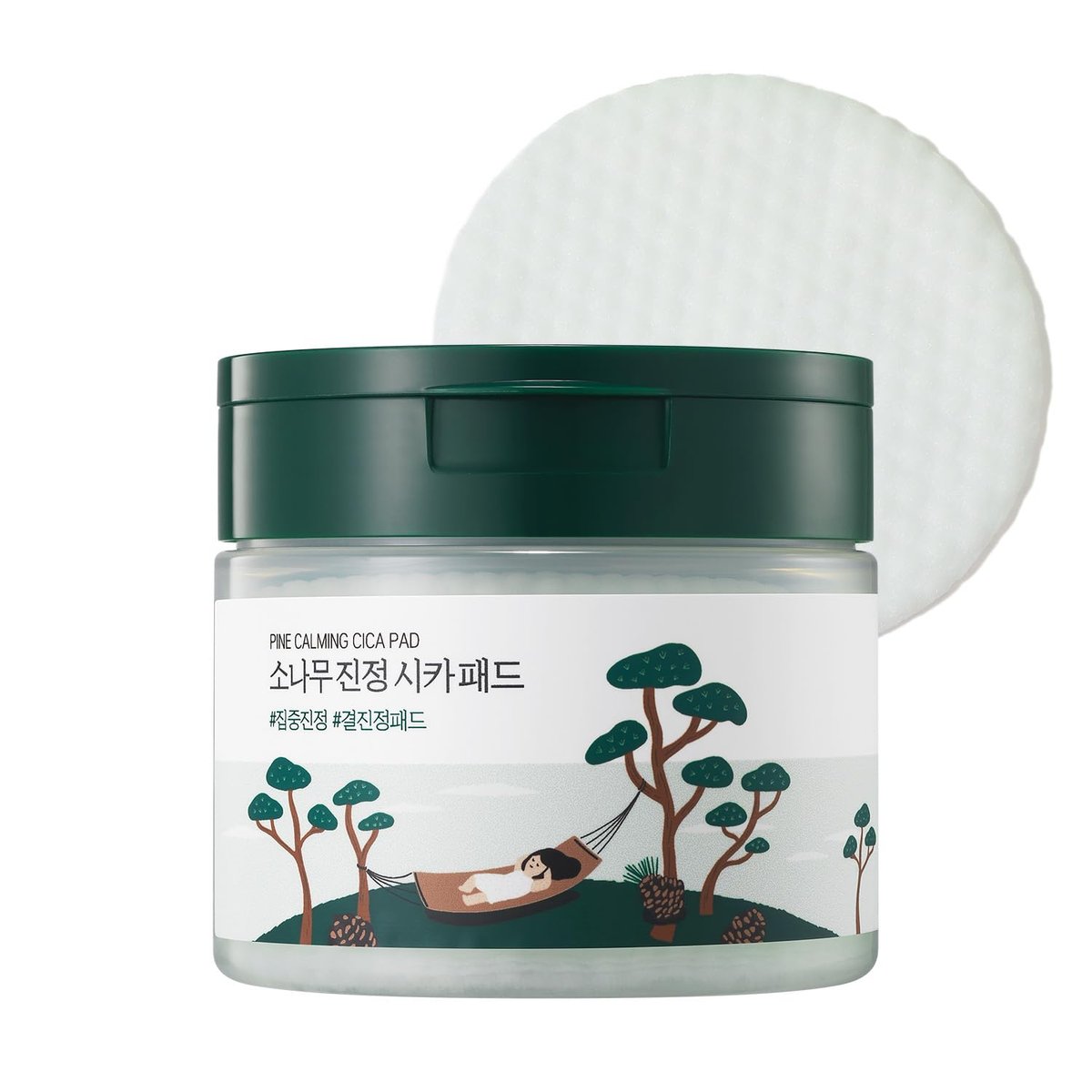 ROUND LAB Pine Calming Cica Pad 50 Stück – 7cm kühlende & beruhigende Toner-Pads mit Pine Cica, BHA + LHA und Hyaluronsäure für erhitzte, zu Akne neigende Haut, Multi-Zonen-Feuchtigkeitspflege, Koreanische Hautpflege