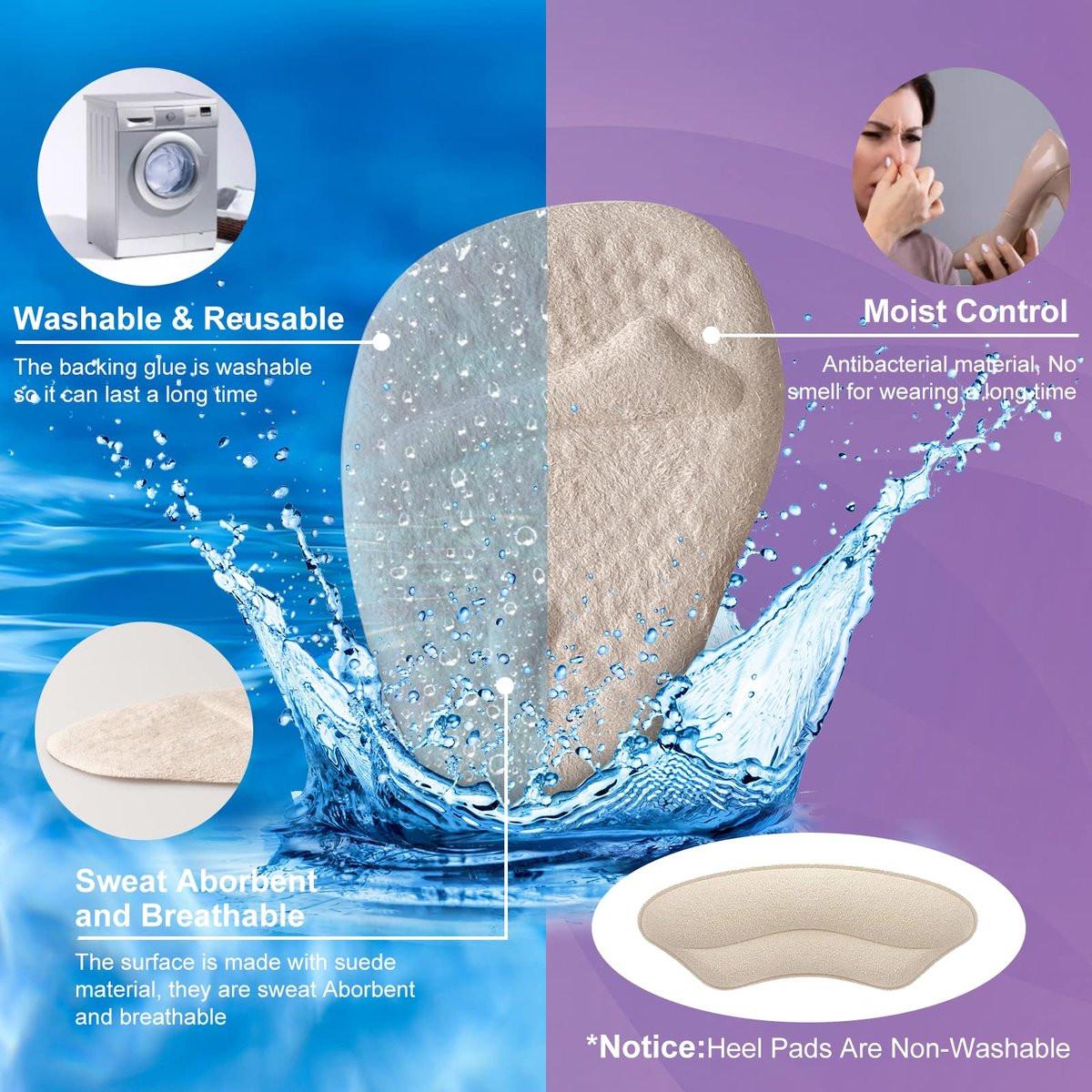 Riootlnm Metatarsal-Pads, Ball-of-Foot-Cushions, Fersenpolster für zu große Schuhe, Schmerzlinderung, rutschfeste Fersengripps für weite Schuhe, Blasen (Beige+Schwarz)