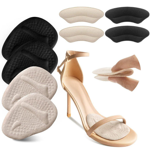 Riootlnm Metatarsal-Pads, Ball-of-Foot-Cushions, Fersenpolster für zu große Schuhe, Schmerzlinderung, rutschfeste Fersengripps für weite Schuhe, Blasen (Beige+Schwarz)