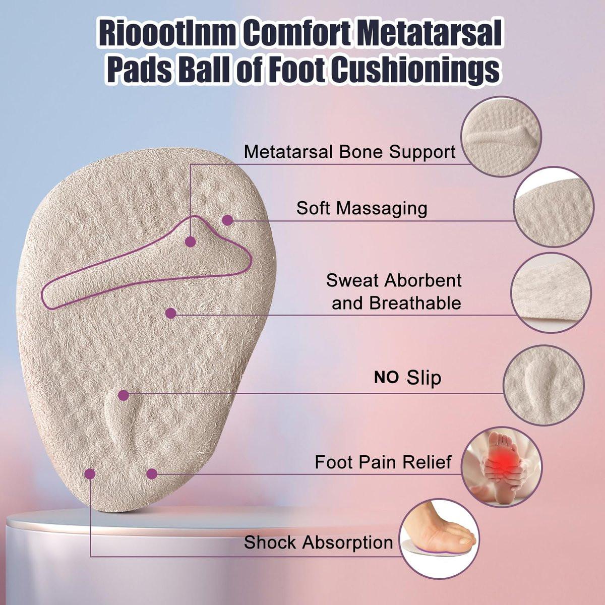 Riootlnm Metatarsal-Pads, Ball-of-Foot-Cushions, Fersenpolster für zu große Schuhe, Schmerzlinderung, rutschfeste Fersengripps für weite Schuhe, Blasen (Beige+Schwarz)