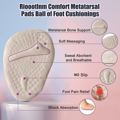 Riootlnm Metatarsal-Pads, Ball-of-Foot-Cushions, Fersenpolster für zu große Schuhe, Schmerzlinderung, rutschfeste Fersengripps für weite Schuhe, Blasen (Beige+Schwarz)