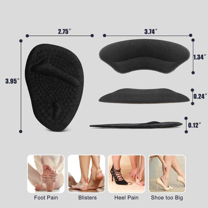 Riootlnm Metatarsal-Pads, Ball-of-Foot-Cushions, Fersenpolster für zu große Schuhe, verhindert Blasen – Schwarz