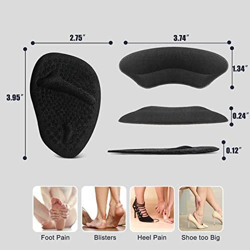 Riootlnm Metatarsal-Pads, Ball-of-Foot-Cushions, Fersenpolster für zu große Schuhe, verhindert Blasen – Schwarz