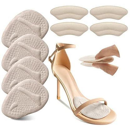 Riootlnm Metatarsal Pads, Ballenfuss-Polster, Fersenpolster-Einlagen für zu große Schuhe, Reduzieren Fußschmerzen, Rutschfeste Fersengriffe für lose Schuhe, Blasen (Beige)