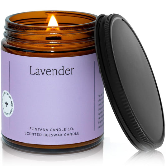 Fontana Candle Co Holzdocht Bienenwachs Kerze im Glas, Lavendel – Hergestellt mit Kokosöl & reinen ätherischen Ölen – 35+ Std sauberer Abbrand, langlebige & ungiftige Kerzen für Zuhause & Raumdekoration