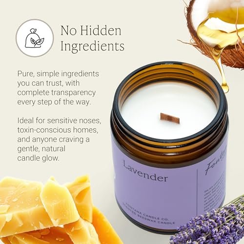 Fontana Candle Co Holzdocht Bienenwachs Kerze im Glas, Lavendel – Hergestellt mit Kokosöl & reinen ätherischen Ölen – 35+ Std sauberer Abbrand, langlebige & ungiftige Kerzen für Zuhause & Raumdekoration