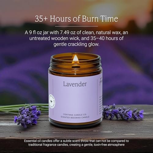 Fontana Candle Co Holzdocht Bienenwachs Kerze im Glas, Lavendel – Hergestellt mit Kokosöl & reinen ätherischen Ölen – 35+ Std sauberer Abbrand, langlebige & ungiftige Kerzen für Zuhause & Raumdekoration