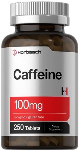 Horbäach Koffein Tabletten 100 mg | 250 Tabletten | Vegetarische Formel | Non-GMO, Glutenfrei