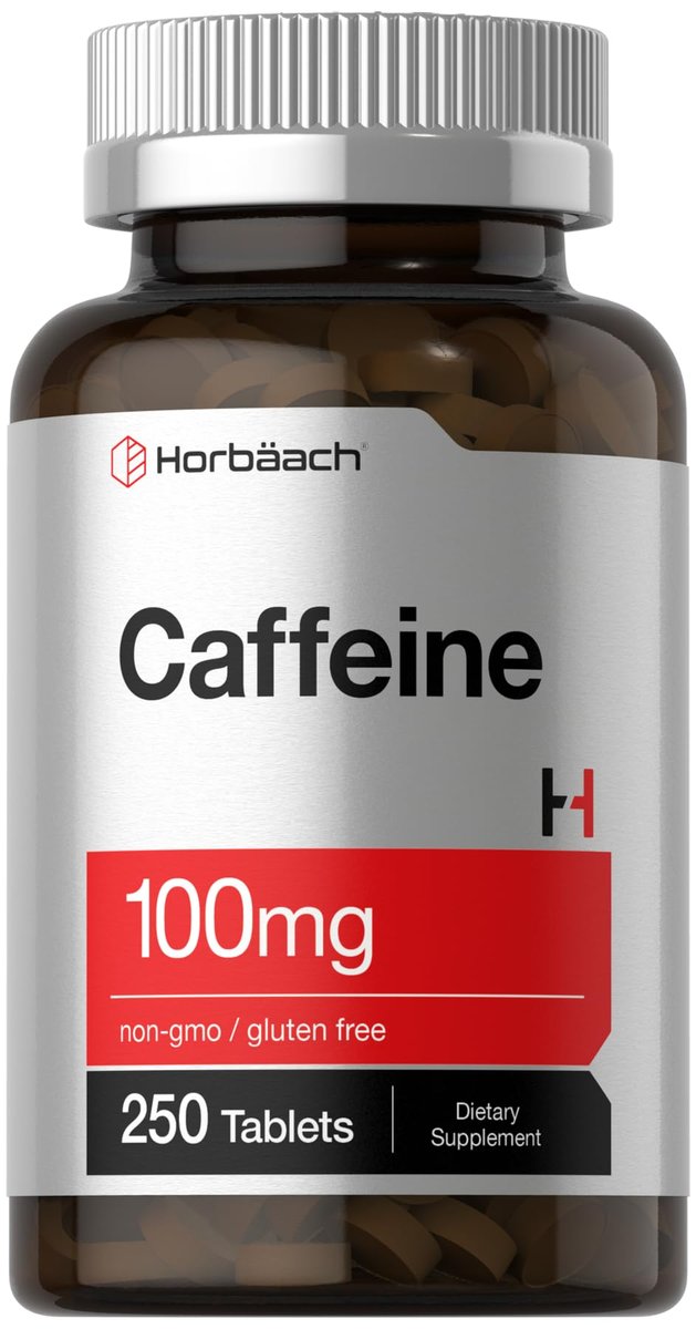 Horbäach Koffein Tabletten 100 mg | 250 Tabletten | Vegetarische Formel | Non-GMO, Glutenfrei