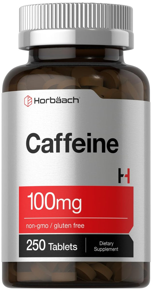 Horbäach Koffein Tabletten 100 mg | 250 Tabletten | Vegetarische Formel | Non-GMO, Glutenfrei