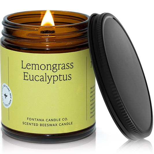 Fontana Candle Co Holzdocht Bienenwachs Kerze im Glas, Lemongrass Eukalyptus – Hergestellt mit Kokosöl & reinen ätherischen Ölen – 35+ Std sauberer Brand, langlebig & ungiftig für Wohn- & Raumdekoration