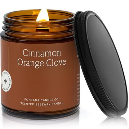 Fontana Candle Co Holzdocht Bienenwachs Kerze im Glas – Zimt Orange Nelke – Hergestellt mit Kokosöl & reinen ätherischen Ölen – 35+ Std sauberer Brand, langlebig & ungiftig für Zuhause & Raumdekoration